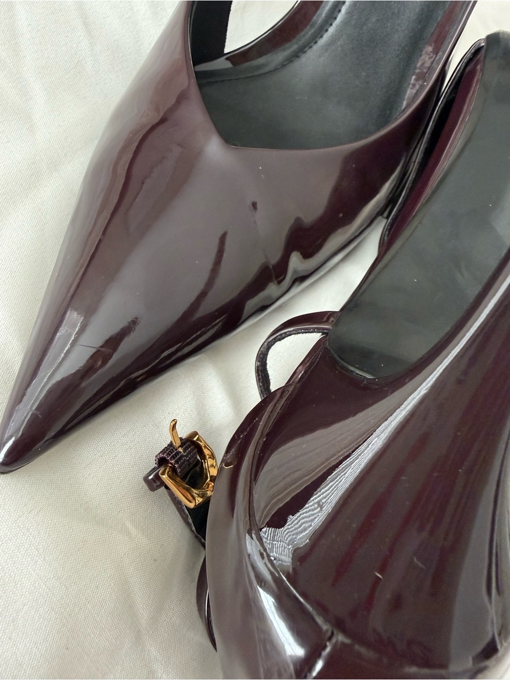 Zara Deep Plum Patent Strappy Heels - Picture 7 of 8